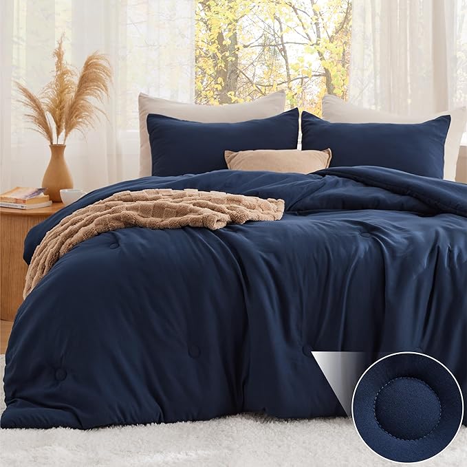 Bedsure Twin Comforter Set Navy, Soft Prewashed Twin Size Bedding, Quilted Comforter with Circle Design, Down Alternative Comforter for All Seasons, 2 Pieces Bed Set with 1 Pillow Sham