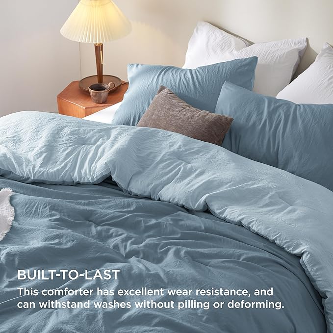 Bedsure Queen Size Comforter Set, Reversible Blue Soft Prewashed Bedding for All Seasons, 3 Pieces Warm Down Alternative Bed Set, 1 Lightweight Comforter (90"x90") and 2 Pillowcases (20"x26")