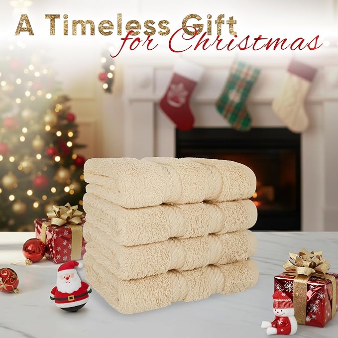 American Soft Linen Luxury Washcloths for Bathroom, 600 GSM 100% Cotton 4 Piece Turkish Wash Cloth Set, 13x13 in Soft Rags for Body and Face, Beige Washcloths