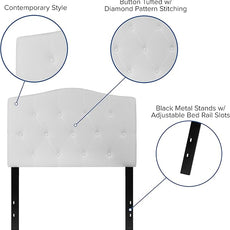 EMMA + OLIVER Twin Size Tufted Upholstered Headboard with Adjustable Metal Bed Rail Slots, Modern Fabric Upholstered Twin Headboard, White