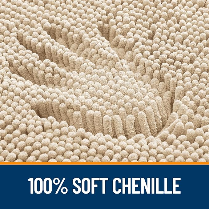 OLANLY Bathroom Rugs 47x20, Extra Soft Absorbent Chenille Bath Rugs, Rubber Backing Quick Dry, Machine Washable Bath Mats for Bathroom Floor, Tub and Shower, Home Decor Accessories, Beige