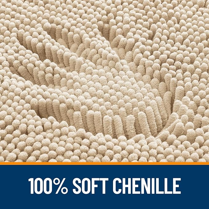 OLANLY Bathroom Rugs 34x21, Extra Soft Absorbent Chenille Bath Rugs, Rubber Backing Quick Dry, Machine Washable Bath Mats for Bathroom Floor, Tub and Shower, Home Decor Accessories, Beige
