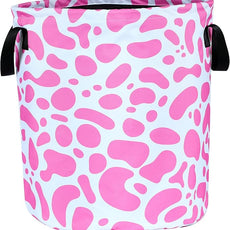 Pink Cow Print Laundry Basket Animal Foldable Oxford Cloth Funny Tote Bag Laundry Hamper Clothes Storage Bucket Organizer For Bathroom/Laundry Storage/Bedroom Storage Basket 17.7x13.7Inch