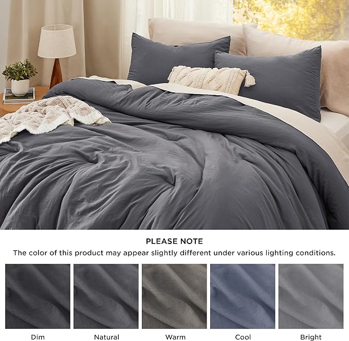 Bedsure King Size Comforter Set, Dark Grey Soft Prewashed Bedding for All Seasons, 3 Pieces GentleSoft™ Warm Down Alternative Bed Set, 1 Lightweight Comforter (104"x90") and 2 Pillowcases (20"x36")