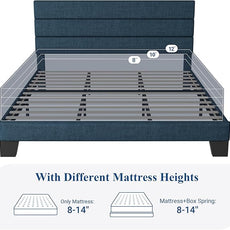 Allewie King Size Platform Bed Frame with Fabric Upholstered Headboard and Wooden Slats Support, Fully Upholstered Mattress Foundation/No Box Spring Needed/Easy Assembly, Navy Blue