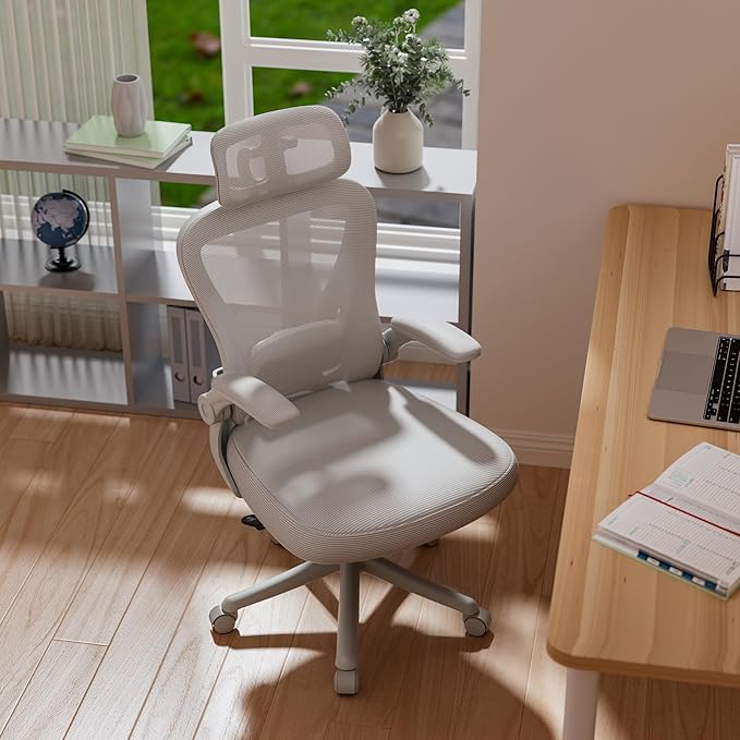 Ergonomic Office Chair M903, Computer Desk Chair with Wheels, High Back Mesh Office Chair with Adjustable Lumbar Support, Headrest, Flip-Up Armrests, All-Grey