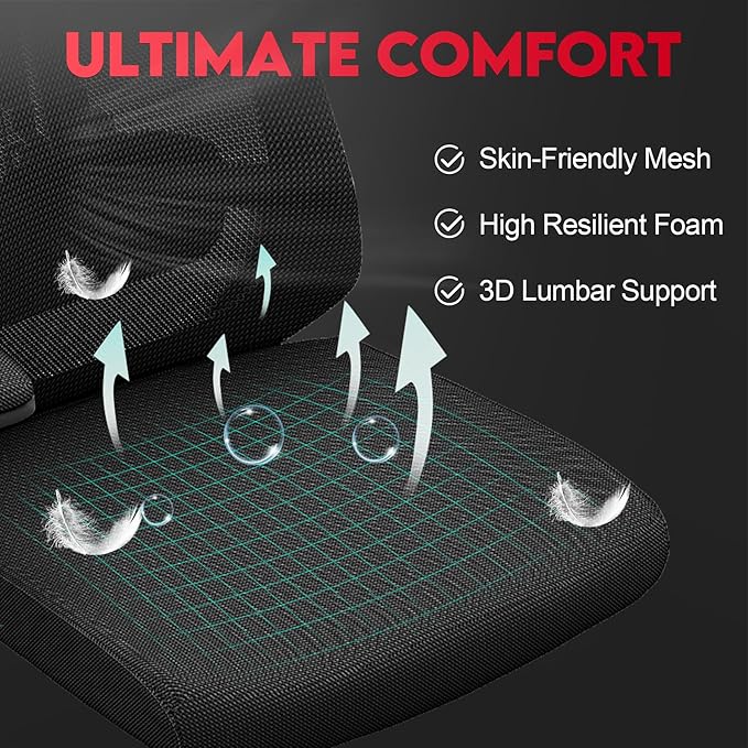 Ergonomic Office Chair - 400LB Comfy Desk Chairs with Lumbar Back Support, Mesh Computer Chairs with Wheels and Arms for Home Office, Study (669Black-Without Headrest)