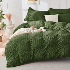 HYMOKEGE Olive Green King Size Comforter Set Seersucker 7 Pieces, All Season Luxury Bed in a Bag for Bedroom, Bedding Set with Comforter, Sheets, Pillowcases & Shams