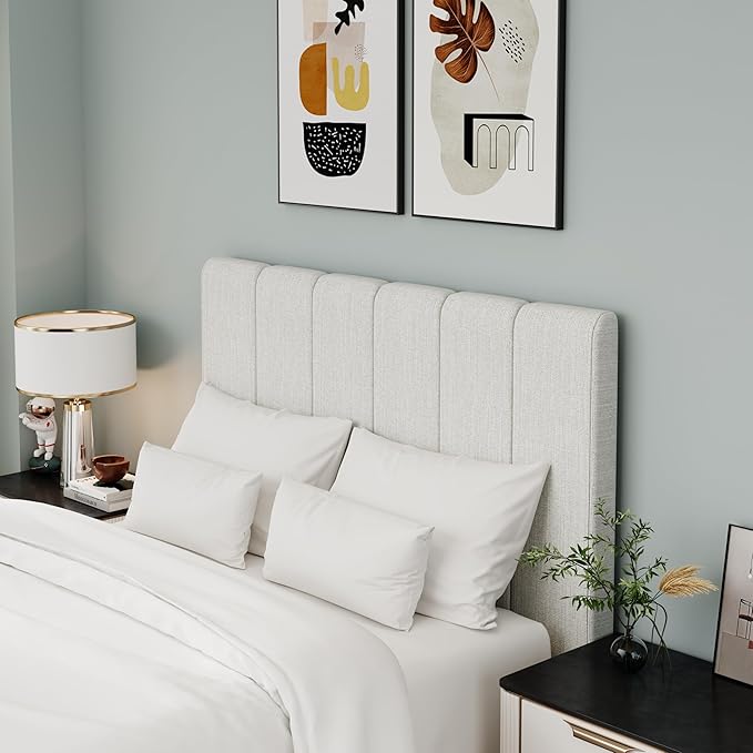 Yongchuang Upholstered Headboard Queen Size Head Board for Queen/Full Bed Adjustable Height Panel Headboards Grayish White Linen
