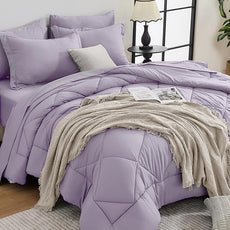 HEVUMYI Light Purple California King Comforter Set - 7-Piece All Season Bed in a Bag Cal King, Ultra Soft Bedding Set with Comforter, Flat Sheet, Fitted Sheet, Pillowcases, Pillow Shams