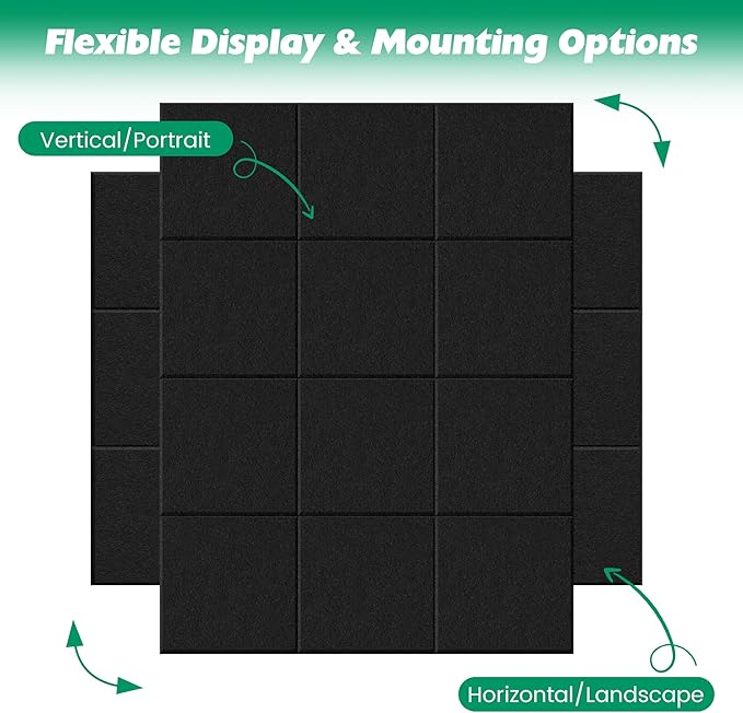 Large Cork Board Alternative - 11.8"x11.8"x0.35" 12 Pack Felt Wall Tiles Self-Adhesive Safe Removable Large Corkboard Bulletin Board Felt Cork Board for Walls Cork Board for Office 48 x 36-Black