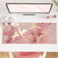 QIYI Large Mouse Pad, Cute Pink Desk Mat for Desktop, Women Girls PU Leather Waterproof Gaming, Rose Gold Marble Computer PC Laptop Protector Writing Pads for School Office Home 31.5