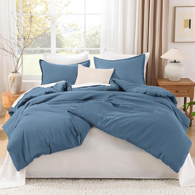 Litanika Comforter Set, Lightweight Solid Bedding Comforter Set, Fluffy Down Alternative Bed Set, Ocean Blue, King
