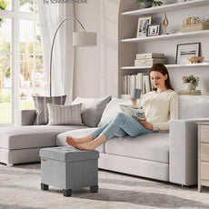 SONGMICS Storage Ottoman, Small Ottoman Foot Rest with Legs, 12.6 x 15.8 x 13.2 Inches Foot Stool, Load up to 660 lb, for Living Room, Bedroom, Dorm, Dove Gray ULSF012G02