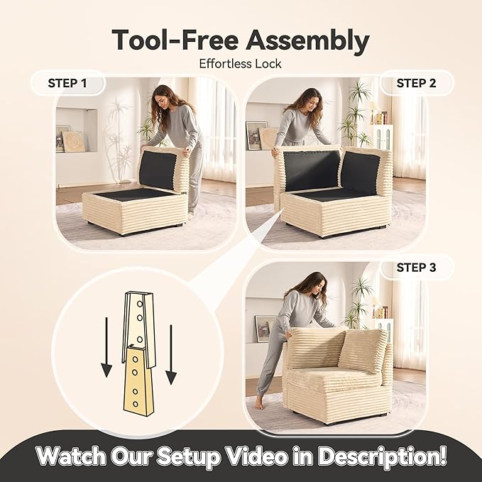 Large 8 Seat Modular Sectional Sofa with Ottoman Seat Corduroy Sleeper Sectional Sofa Bed Oversized Convertible Modular Couch for Living Room