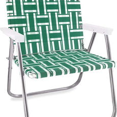 Lawn Chair USA Folding Aluminum Outdoor Patio Lawn Chair | Heavy-Duty Webbed Chairs for Camping, Sports, Beach, Yard & Tailgating | Lightweight Portable | Magnum - Green and White with White Arms