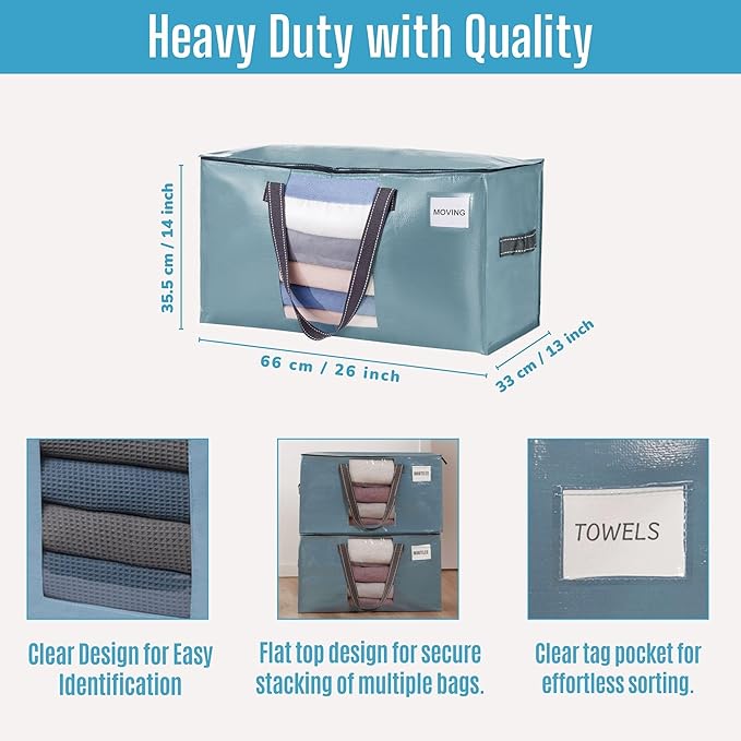 VENO 10 Pack Moving Bags, Christmas Storage Bins, Moving Boxes Alternative, Comforter and Blanket Storage Bags, College Dorm Packing Supplies, Foldable Heavy-Duty Tote (Shiny Light Blue, 10 Pack)