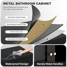 Metal Bathroom Storage Cabinet, Black Sideboard Cabinet with Glass Doors and Adjustable Shelves, Small Metal Cabinets for Kitchen, Living Room, Entryway,Office