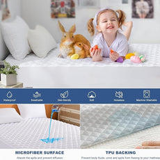 GRT Twin XL Waterproof Mattress Pad, 100% Waterproof Quilted Fitted Mattress Protector, Noiseless Hollow Cotton Mattress Cover, Fitted 8