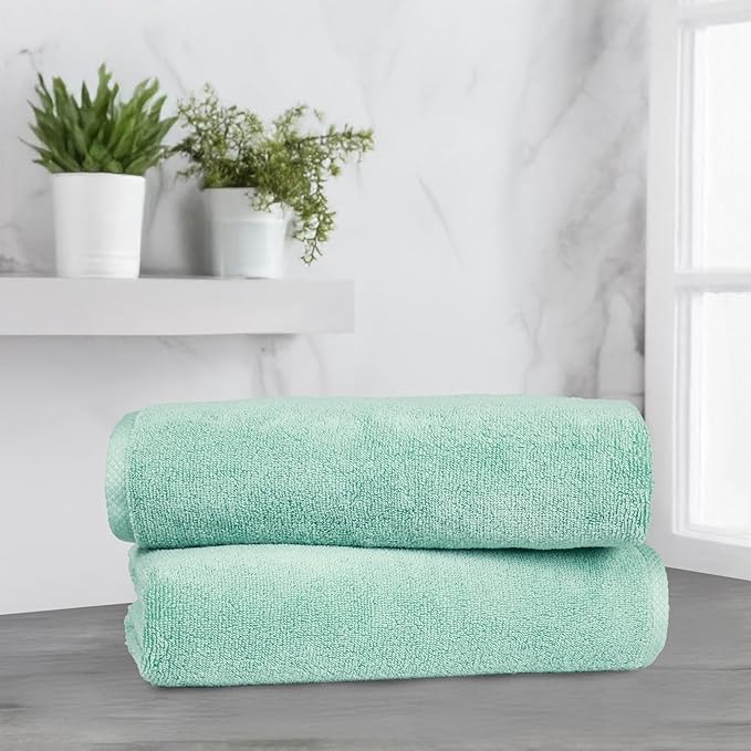 Amazon Basics 100% Cotton Quick-Dry Lightweight Bath Towel, 2 Count, Seafoam Green, 12 Pack