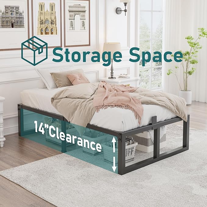 16 inch Twin Bed Frame,3500 lbs Heavy Duty Metal Platform,Steel Slats Support/No Box Spring Needed/Noise Free/Non-Slip/Easy Assembly
