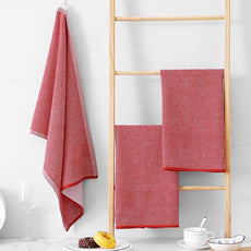 Homaxy Premium Kitchen Towels(18”x 28”, 12 Pack), Large Cotton Kitchen Hand Towels, Flat and Terry Dish Towels, 380 GSM Highly Absorbent Tea Towel Set with Hanging Loop, Red