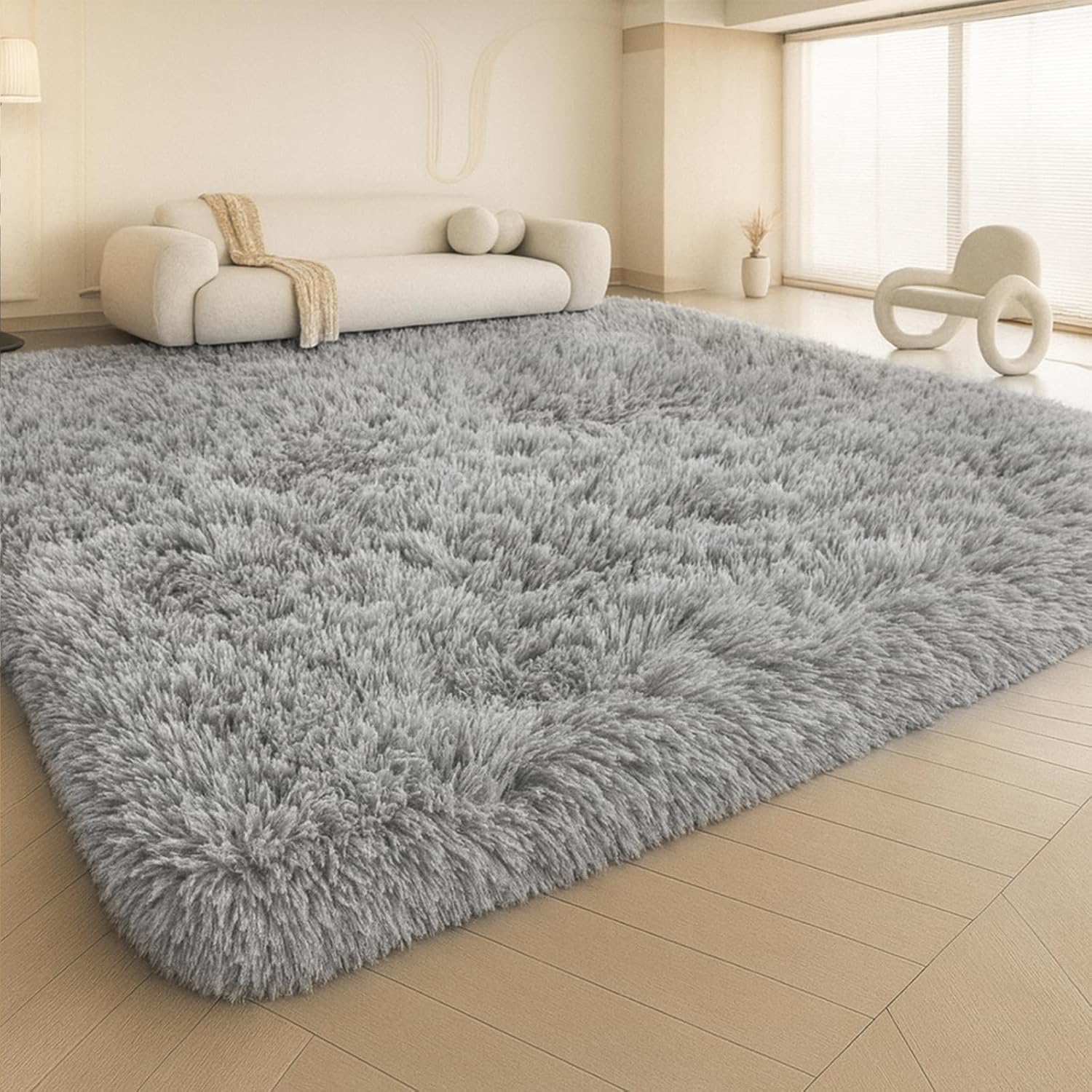 8x10 Area Rugs Living Room, Beige Large Plush Fluffy Bedroom Carpet, Non-Slip Upgraded Indoor Thick Soft Rug, Modern Plush Carpet Suitable for Kids Home Decor Aesthetics Dorm. Dormly