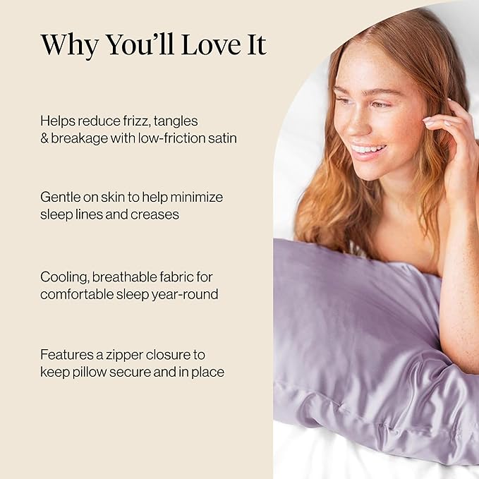 Kitsch Satin Pillowcase with Zipper for Hair & Skin, Softer Than Silk Pillow Cases Queen, Wrinkle-Free, Smooth and Cooling Satin Pillow Covers, Standard Size 19"x26" - Lavender