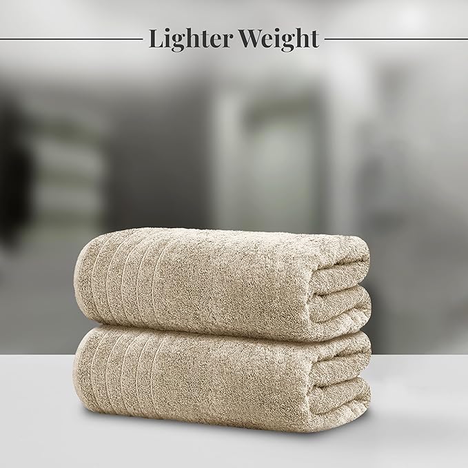 Tens Towels Pack of 2 Extra Large Bath Sheets 35 x 70 Inches, 100% Cotton, Larger & Lighter Weight, Quicker to Dry, Super Soft & Absorbent, Oversized Bath Towels, Beige