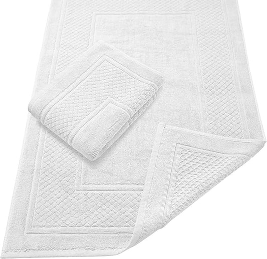 Avalon Towels White Bath Mat - 100% Cotton Set of 2 Absorbent Bathmat - Bathroom Mats Quick Dry Bath Mats for Bathrooms (22x34 Inches)