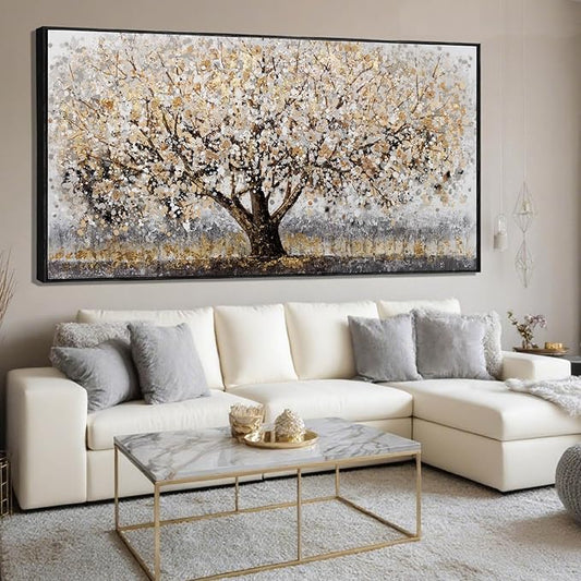 CHUDANHAO Gold Foil Canvas Wall Art Flower Wall Decor Plant Photo Prints Landscape Wall Decorations 29"x58" Large Artwork for Living Room Office