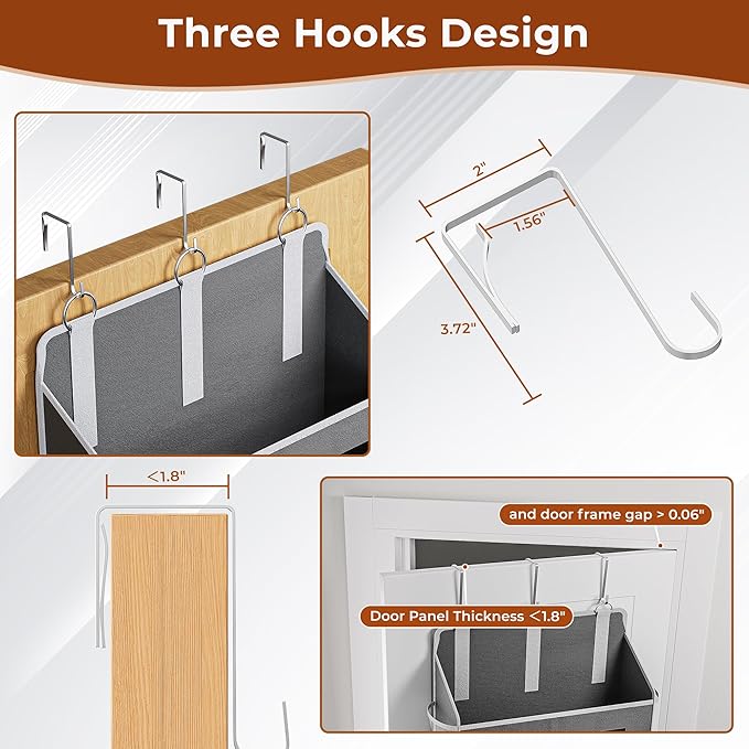 2 Packs 5-Tier Over the Door Organizer with 10 Side Mesh Pockets, 48 lbs Load Capacity, 3 Hooks Design, Hanging Storage Organizer with Clear Windows for Bathroom, Bedroom, Nursery, Kitchen-Grey