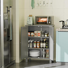 SUPER DEAL Modern Bathroom Floor Storage Cabinet with Adjustable Shelf and Double Door Rust Proof, Living Room Modern Home Furniture Storage Organizer Cabinet, Grey