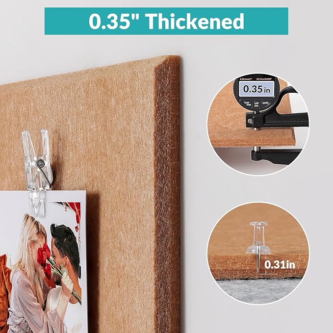 Large Bulletin Board 48" x 36" - 12 Pack Felt Wall Tiles with 60 Pcs Safe Removable Adhesive Tabs & 40 Pcs Pushpins, Cork Board for Office, School & Dart Wall Protector - Warm Beige