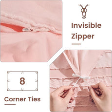 NEXHOME PRO Duvet Cover Queen Size, Pink 3 Pieces Boho Tufted Duvet Cover Set, Soft and Lightweight Microfiber Comforter Cover Set for All Season (Pink Queen, 90 x 90)-No Comforter