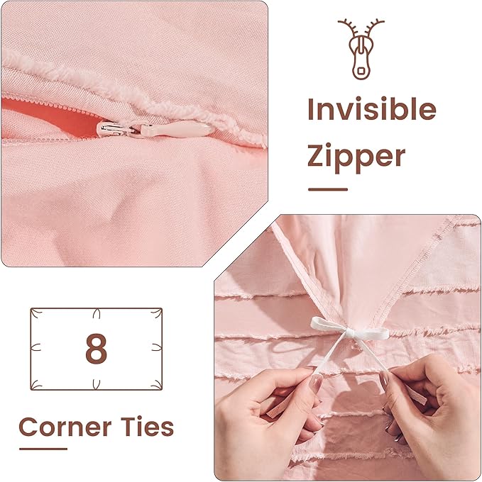 NEXHOME PRO Duvet Cover Queen Size, Pink 3 Pieces Boho Tufted Duvet Cover Set, Soft and Lightweight Microfiber Comforter Cover Set for All Season (Pink Queen, 90 x 90)-No Comforter