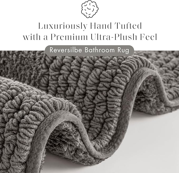 Madison Park Splendor Reversible 100% Cotton Tufted Bathroom Rug-3000 GSM Hotel Quality Luxurious Plush Medium Pile Bath Mat Absorbent, Quick Dry, Shower Room Décor, 24x72, Charcoal