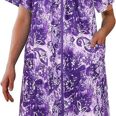 Ekouaer Women Robe Zipper Front Mumu Duster Robes Zip Up Housecoat Soft Sleepwear with Pockets