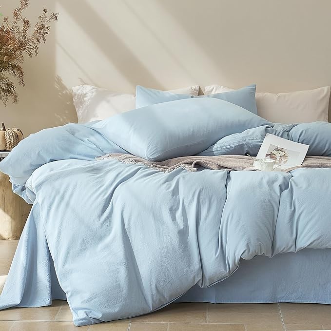 JELLYMONI Duvet Cover Twin Size - 100% Washed Cotton Comforter Cover with Linen-Like Texture, Breathable & Soft Bedding for Modern Home, Guest Room and Everyday Use,1 Duvet Cover & 1 Pillowcase