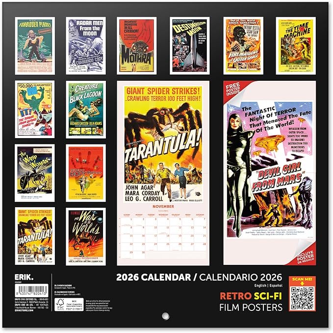Retro Sci-Fi Wall Calendar 2026 12" x 12" FSC® Plastic Free - Starts Week On Sunday | Family Planner Vintage Calendar 2026