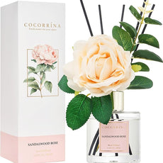 Cocorrina Reed Diffuser Set, Flower Reed Diffuser Sandalwood Rose 6.7 oz, Scented Diffuser with Sticks Home Fragrance Essential Oil for Bathroom Shelf Decor, Living Room, Large Room, 1pack