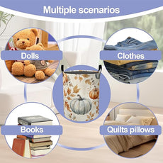 Fall Pumpkins Laundry Basket, Maple Leaves Oxford Cloth Laundry Hamper With Handle Foldable Portable Clothes Storage Basket Storage Bag For Laundry Room/Bathroom/Bedroom/Dormitories