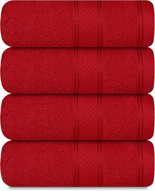 Casa Lino 100% Cotton Hand Towels for Bathroom - Soft, Highly Absorbent & Quick Dry Kitchen Towels - Gym Towel Set - Travel Towel Set - 24" x 16" - Pack of 4 - (Red)