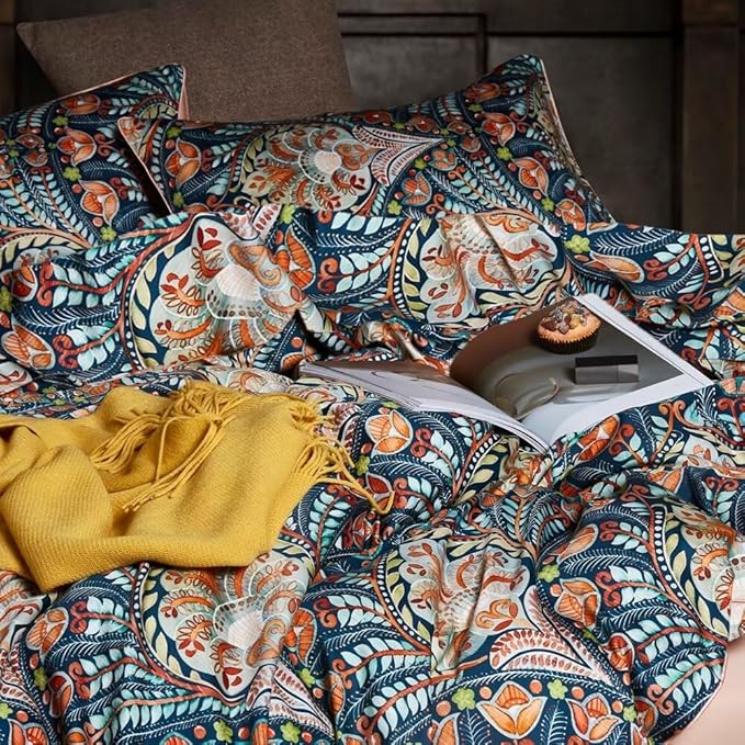 MKXI Blue Comforter Set Full Pink Paisley Patterned Floral Bedding Comforter Set Cute Full Size Boho Bed Comforter 80"x 90"