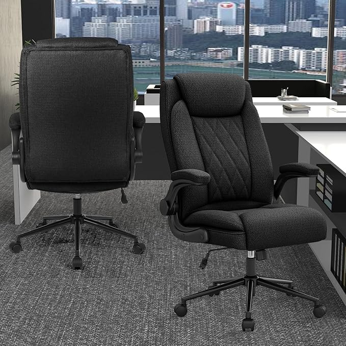 ralex-chair Big and Tall Office Chair -500 lb Heavy Duty Office Chair for Big Man, Fabric High Back Executive Office Desk Chair with 120° Tilt Rock,Computer Desk Chair with flip up arm - Black