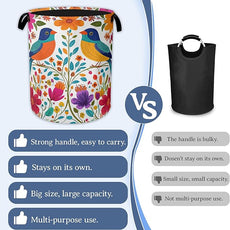 Bird Flower Laundry Basket,Oxford Cloth Mexico Laundry Hamper With Handle Foldable Portable Clothes Storage Basket for Laundry Room/Bedroom/Bathroom 20.8