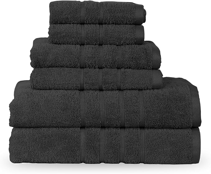 Martex 6-Piece Towel Set – Ultimate Performance – 100% Cotton – 2 Bath Towels – 2 Hand Towels – 2 Wash Cloths – Versatile – Low-Linting – Supersoft & Absorbent Bathroom Set – Easy Care – Black