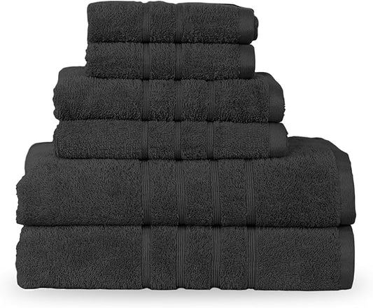 Martex 6-Piece Towel Set – Ultimate Performance – 100% Cotton – 2 Bath Towels – 2 Hand Towels – 2 Wash Cloths – Versatile – Low-Linting – Supersoft & Absorbent Bathroom Set – Easy Care – Black