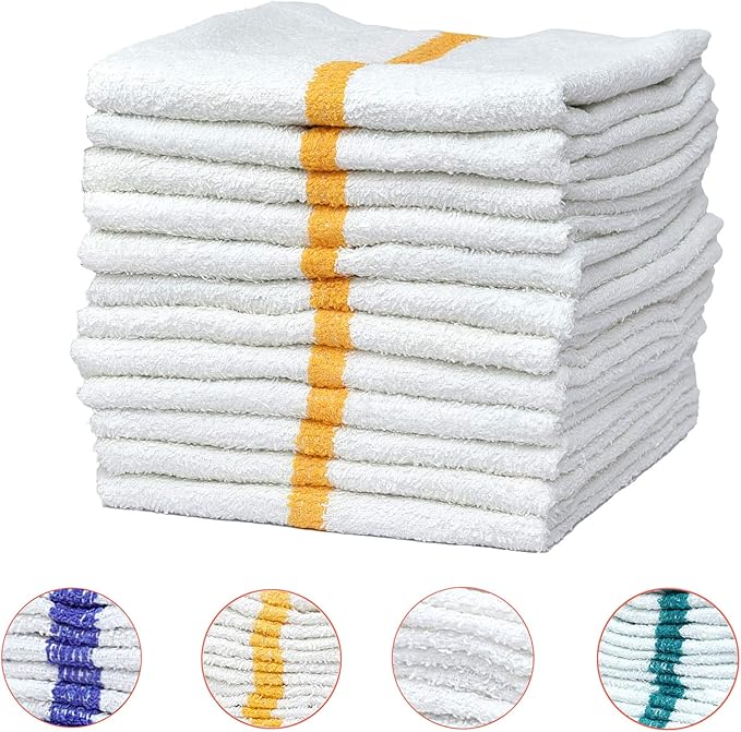 Pacific Linens 100% Cotton Kitchen Towels, Absorbent Rags for Cleaning Counter Top, Hand Drying Dishes - Thick, Soft, Durable, Reusable, Machine Washable Quick Dry Barmops 16” x 19” (Yellow, 24)