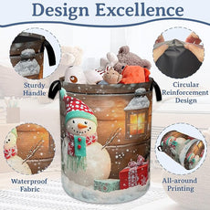 Christmas Laundry Basket,Oxford Cloth Snowman Laundry Hamper With Handle Foldable Portable Clothes Storage Basket for Laundry Room/Bedroom/Bathroom 20.8